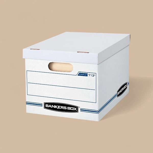 cardboard banker boxes